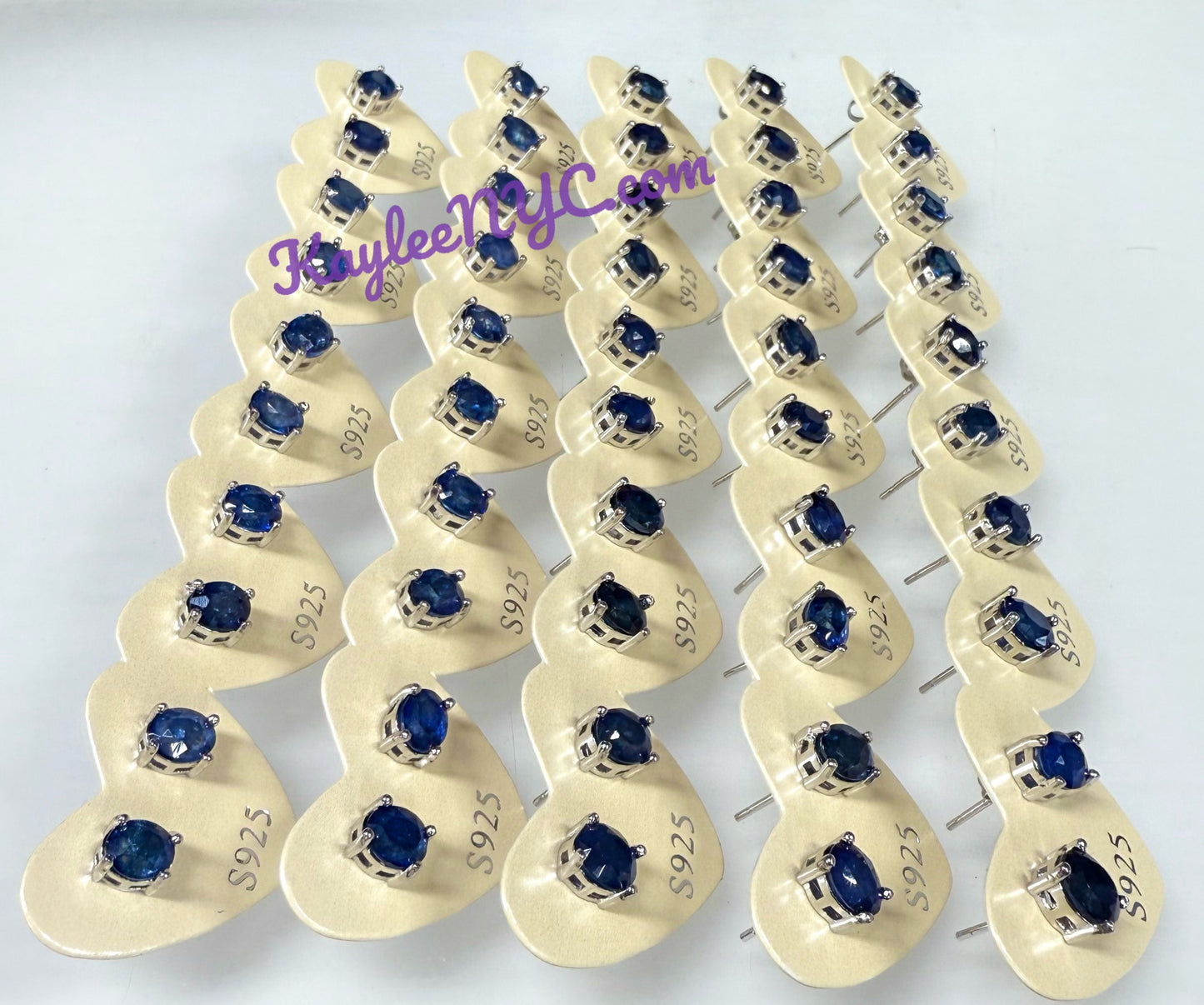 Wholesale Lot 5 Pairs Natural Sapphire Sterling Silver(925) Earring Studs 7x9mm