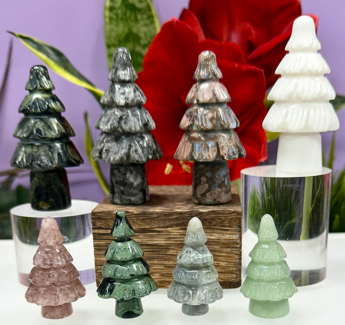 8 pcs Natural Mixed Crystal Christmas Trees Healing Energy