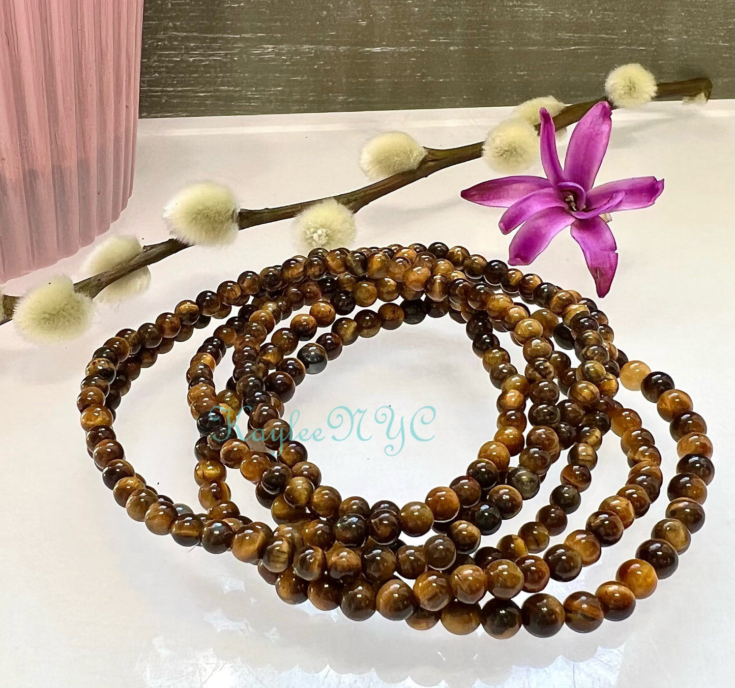 Wholesale Lot 6 Pcs Natural Tiger Eye 4mm 7.5” Crystal Healing Stretch Bracelet