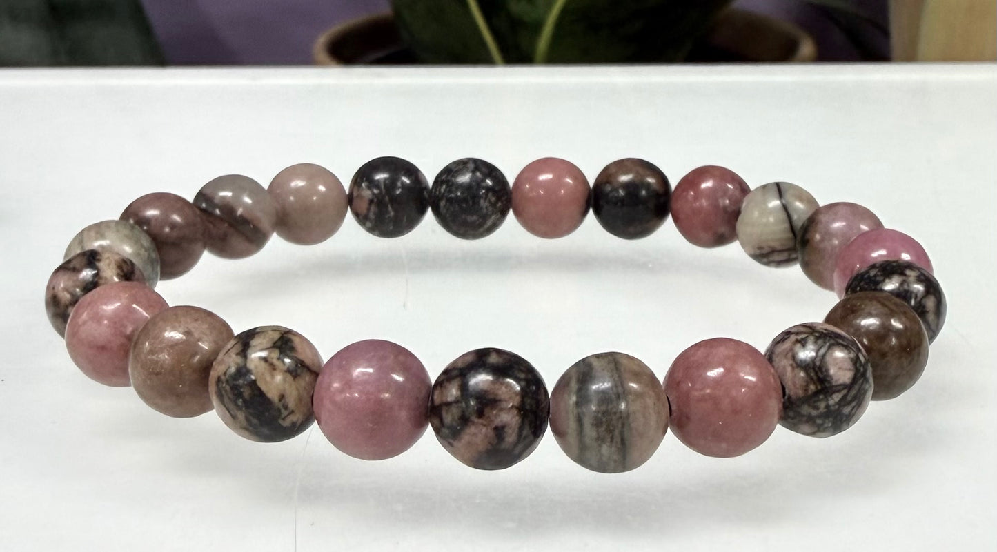 Wholesale 6 Pcs Natural Pink Rhodonite 8mm 7.5” Crystal Healing Stretch Bracelet