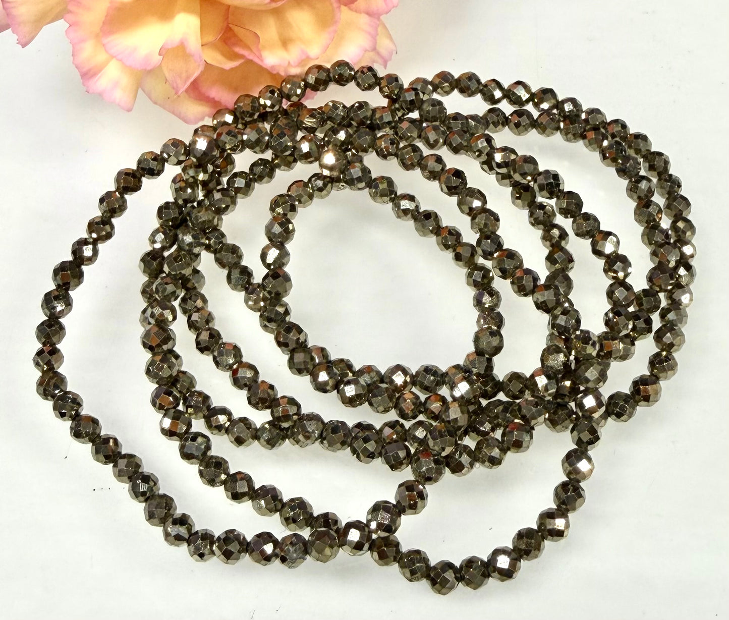 6 PCs 4mm Natural Pyrite Stretch Bracelet 7.5”