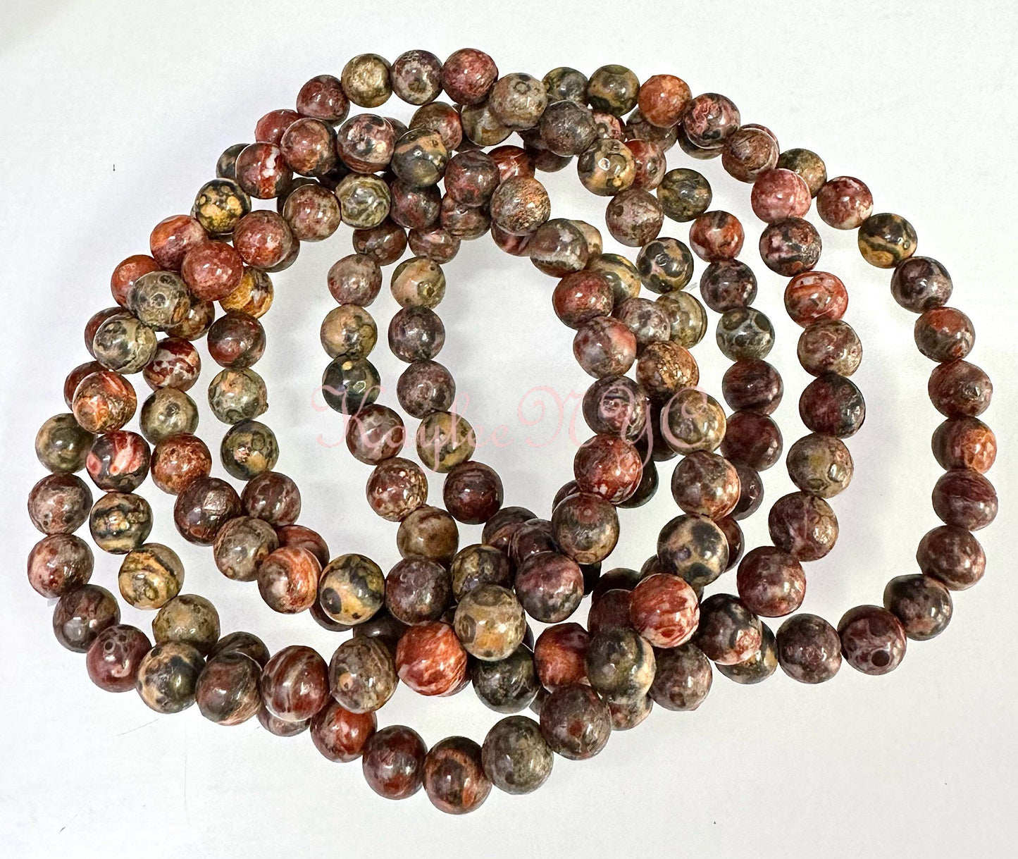 Wholesale Lot 6 Pcs Natural Leopard Skin 6mm 7.5” Crystal Healing Stretch Bracelet