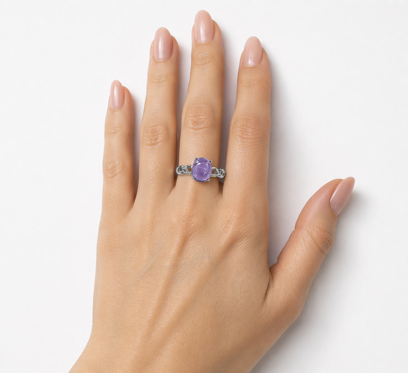Wholesale Lot 7 pcs Natural Amethyst Stainless Steel Ring 7x9mm Crystal healing Energy
