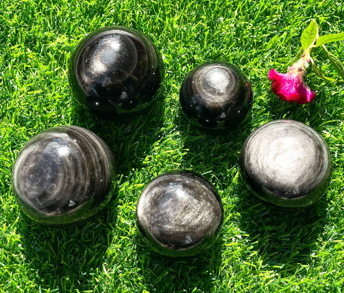 Wholesale Lot 4 to 6 pcs Natural Silver Sheen Obsidian Sphere Crystal Ball Healing 1.9 to 2 lbs