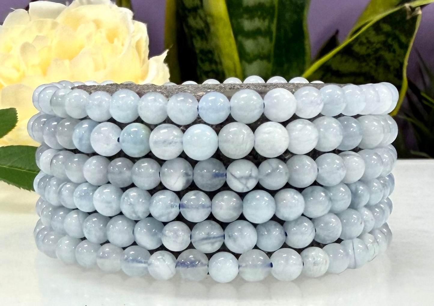 Wholesale Lot 6 Pcs Natural Aquamarine 5mm 7.5” Crystal Healing Stretch Bracelet