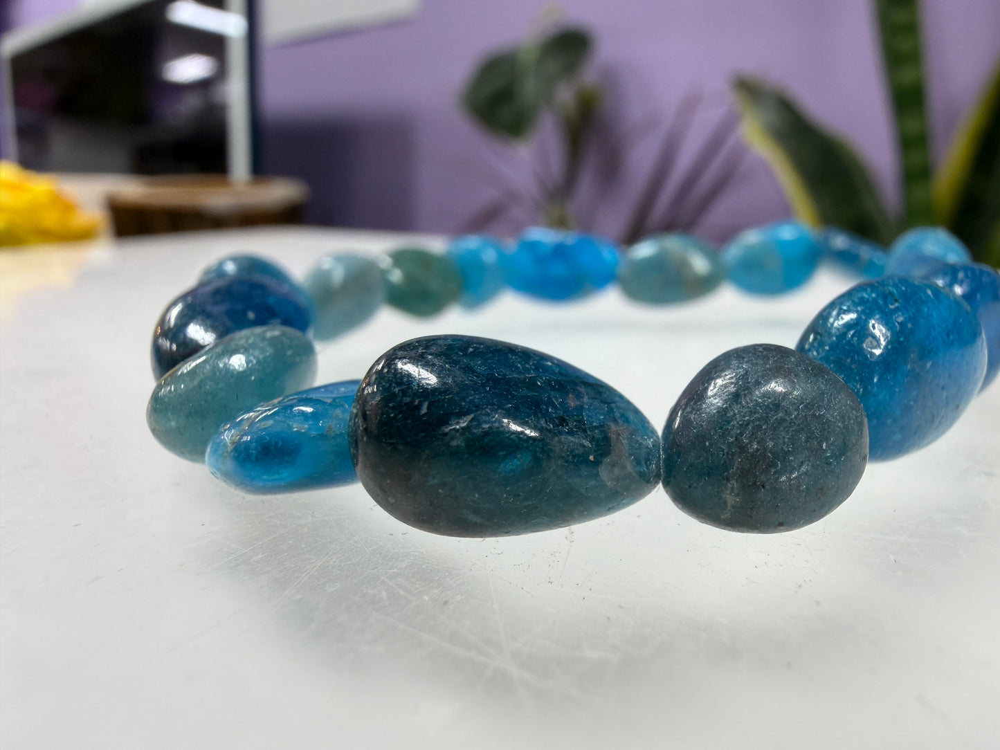 Wholesale 6 Pcs 8x10mm Apatite Natural Crystal tumble Stretch Bracelet 7.5"