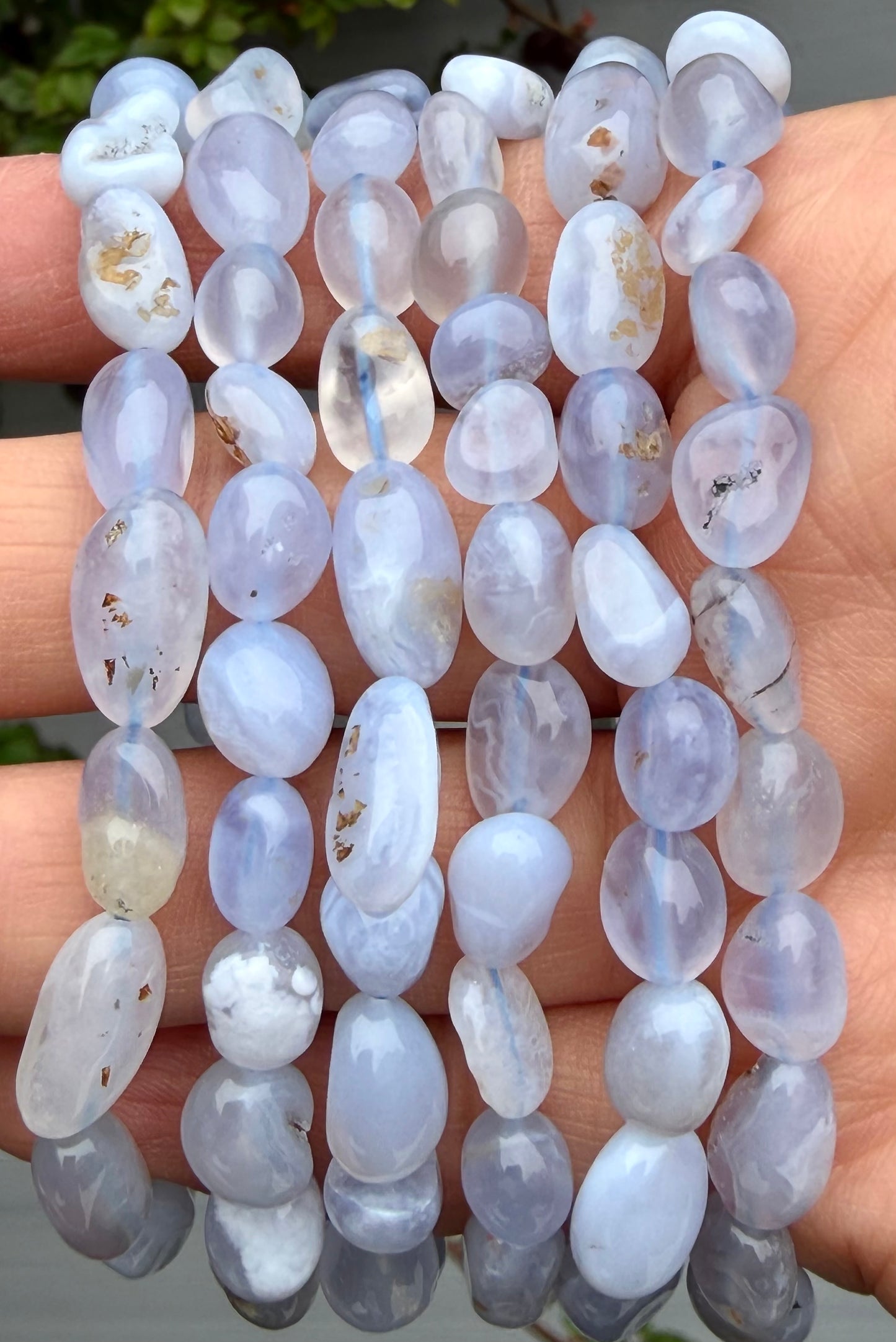 Wholesale 6 Pcs 6mm Blue Chalcedony Natural Crystal tumble Stretch Bracelet 7.5”