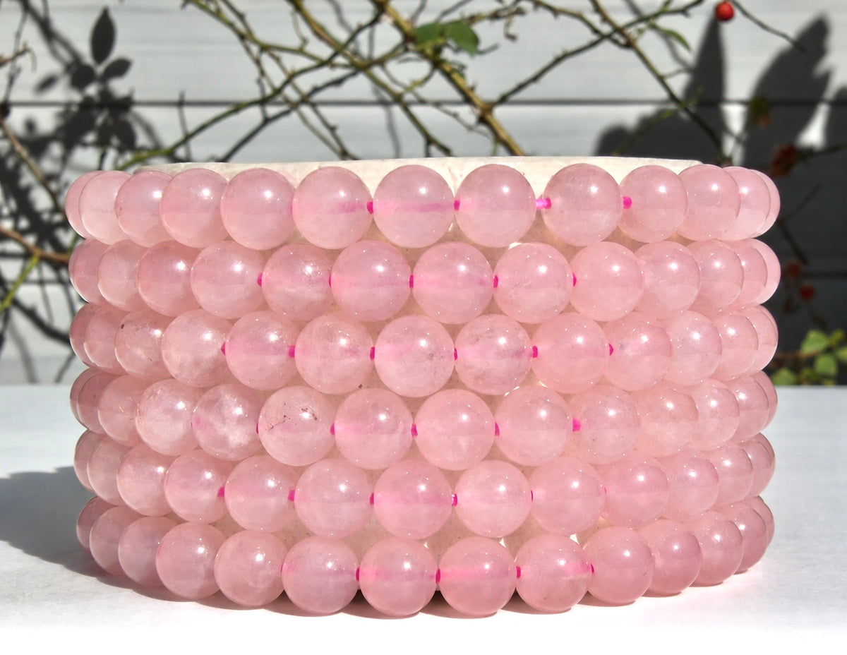 Wholesale Lot 6 Pcs Natural Rose Quartz 6mm 7.5” Crystal Healing Stretch Bracelet