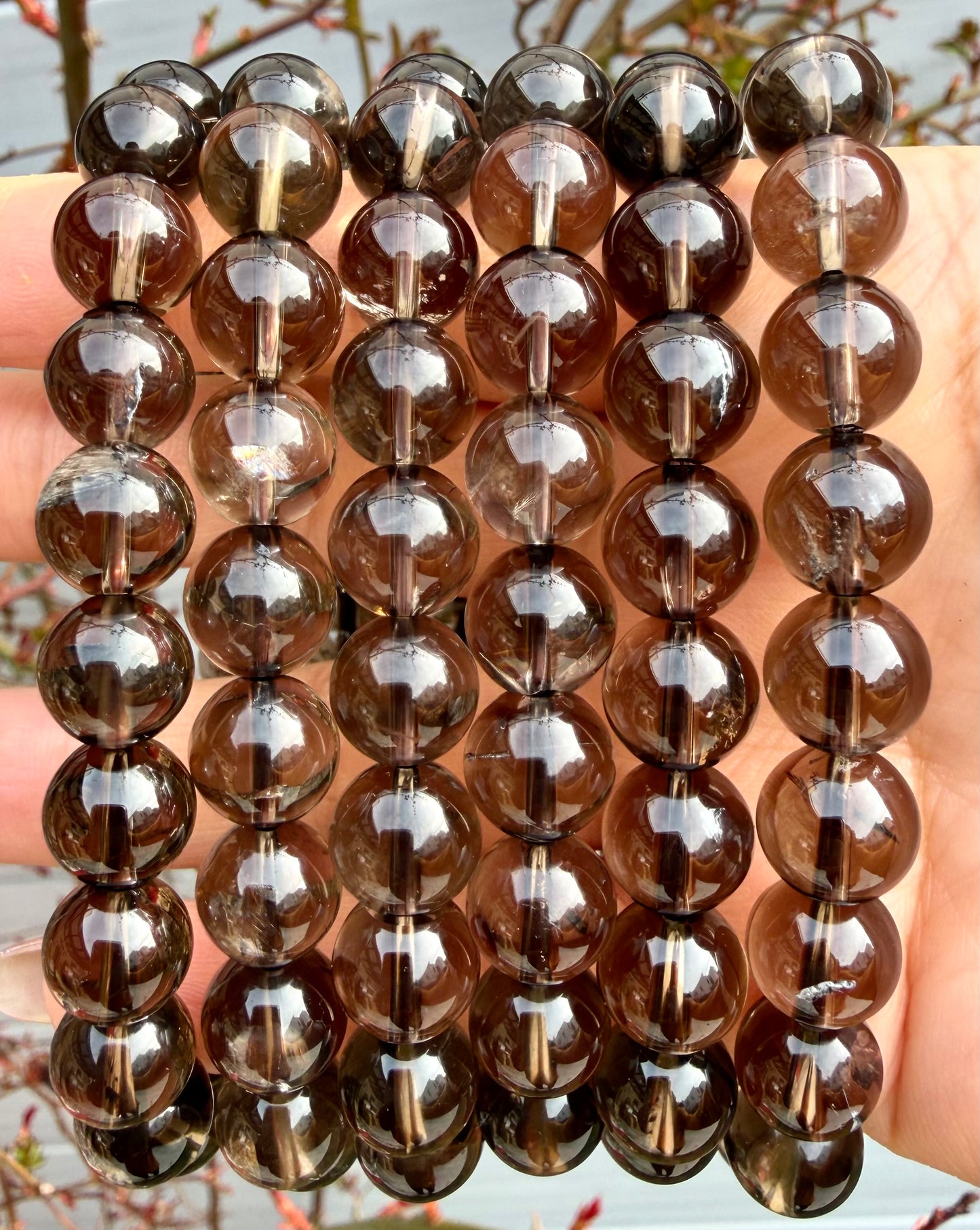 Wholesale 6 Pcs 10mm Smoky Quartz Natural Crystal Healing Stretch Bracelet 8”