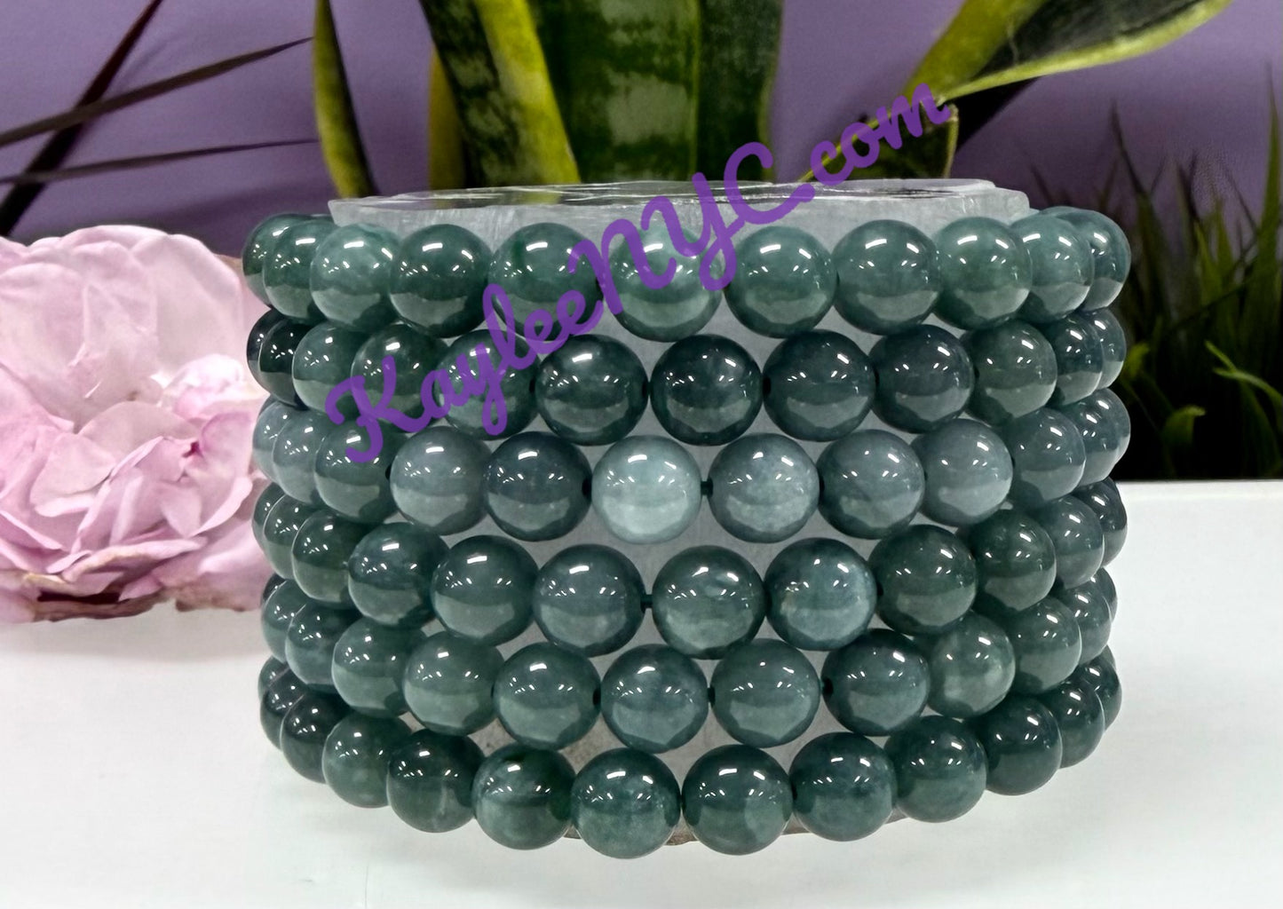 Wholesale 6 Pcs Natural Dark Green Burma Jade Jadeite 8mm 7.5” Crystal Healing Stretch Bracelet