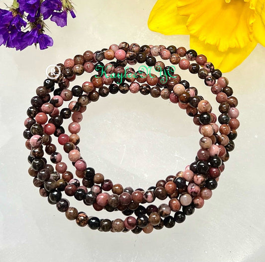 Wholesale Lot 6 Pcs Natural Rhodonite 4mm 7.5” Crystal Healing Stretch Bracelet