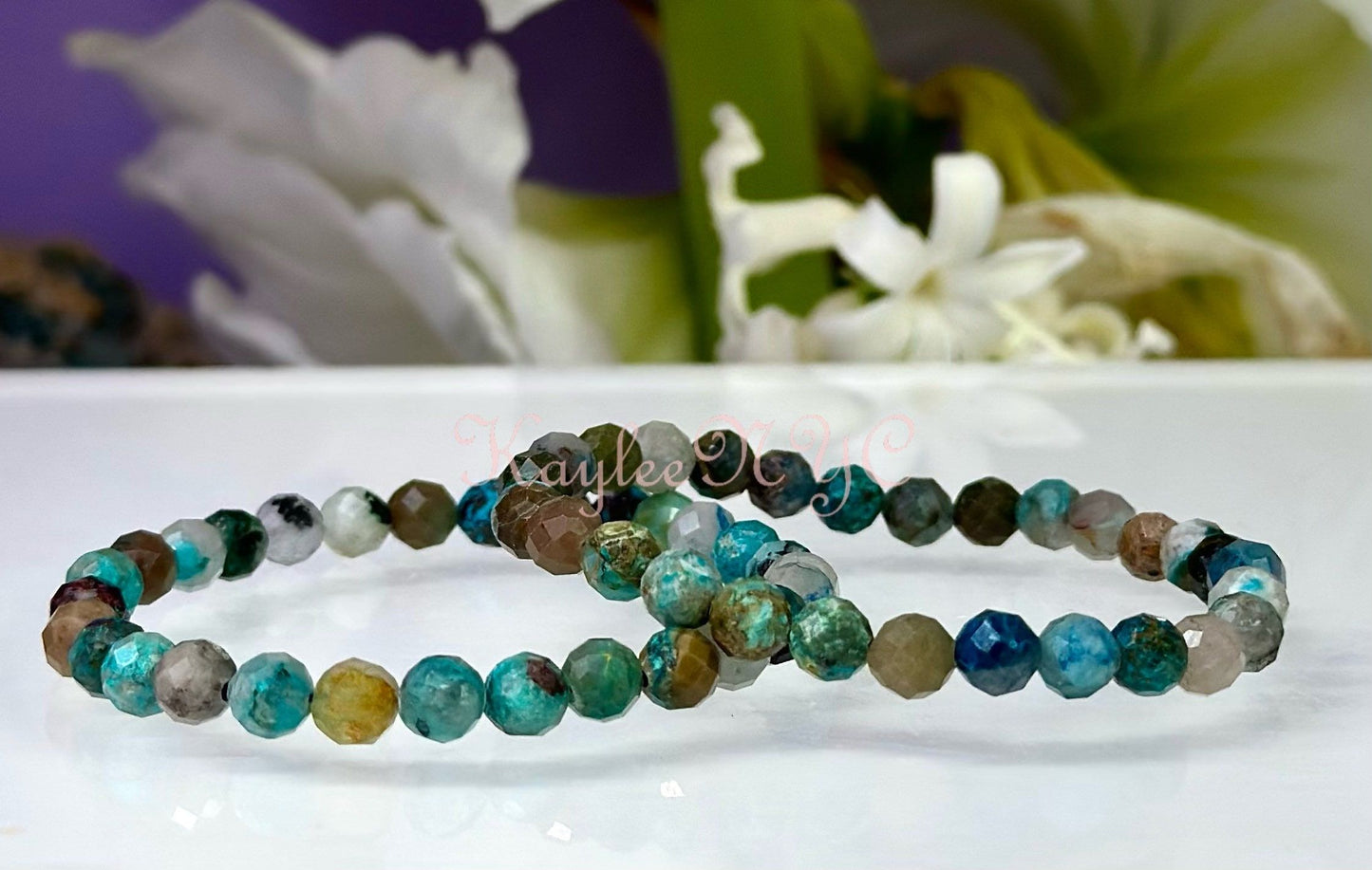 Wholesale lot 6 Pcs Natural Chrysocolla Faceted 5mm 7.5” Crystal Healing Stretch Bracelet