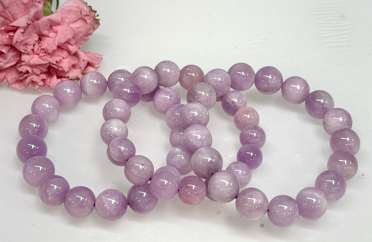 3 PCs 11.5-13mm Natural Kunzite Stretch Bracelet 8”