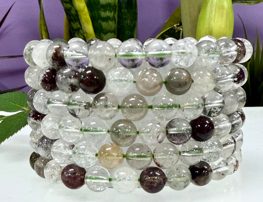 Wholesale Lot 6 Pcs Natural Garden Quartz Lodalite 8mm 7.5” Stretch Bracelet