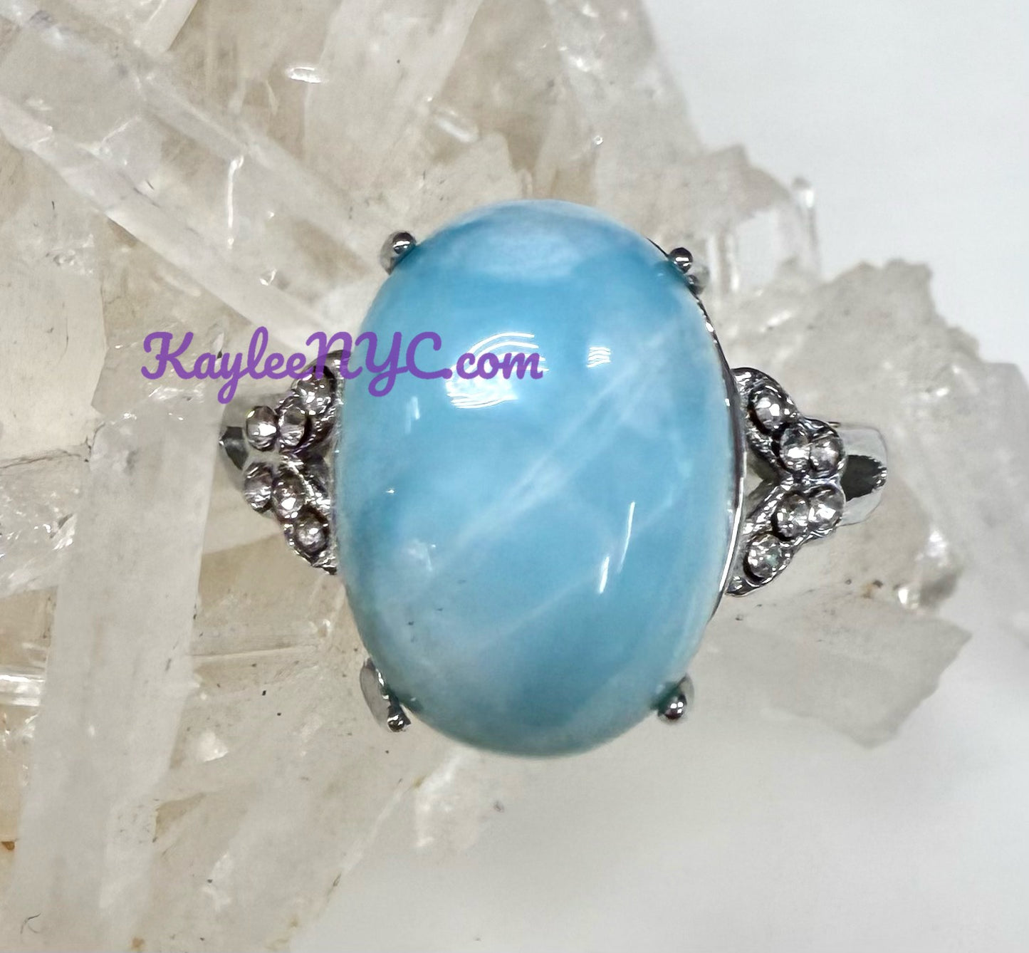 Wholesale Lot 6 pcs Natural Larimar Stainless Steel Ring 10x14mm
