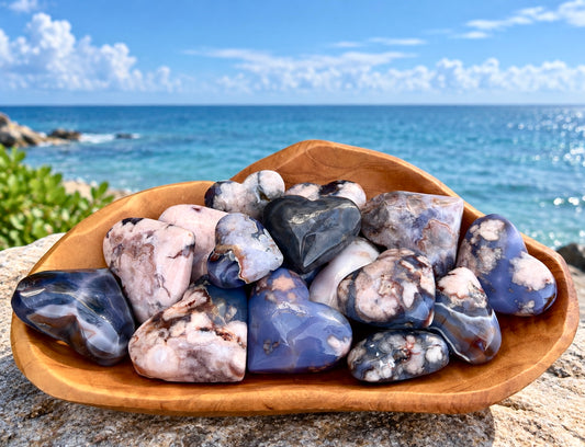 Wholesale Lot 2 lbs Blue Flower Agate Heart Crystals Healing Energy