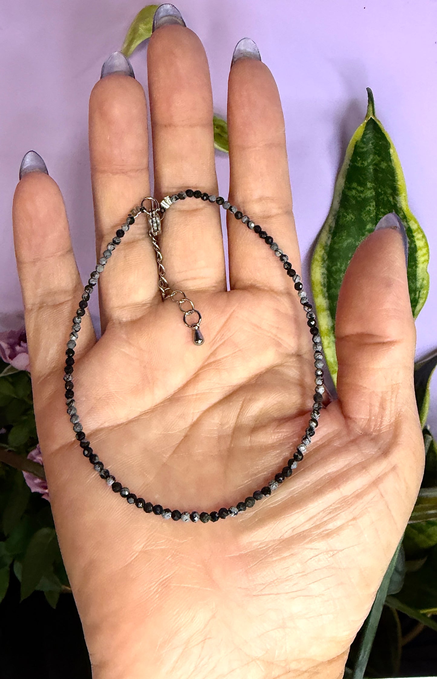6 PCs 2mm Natural Snowflake Obsidian Anklet Crystals Healing Energy