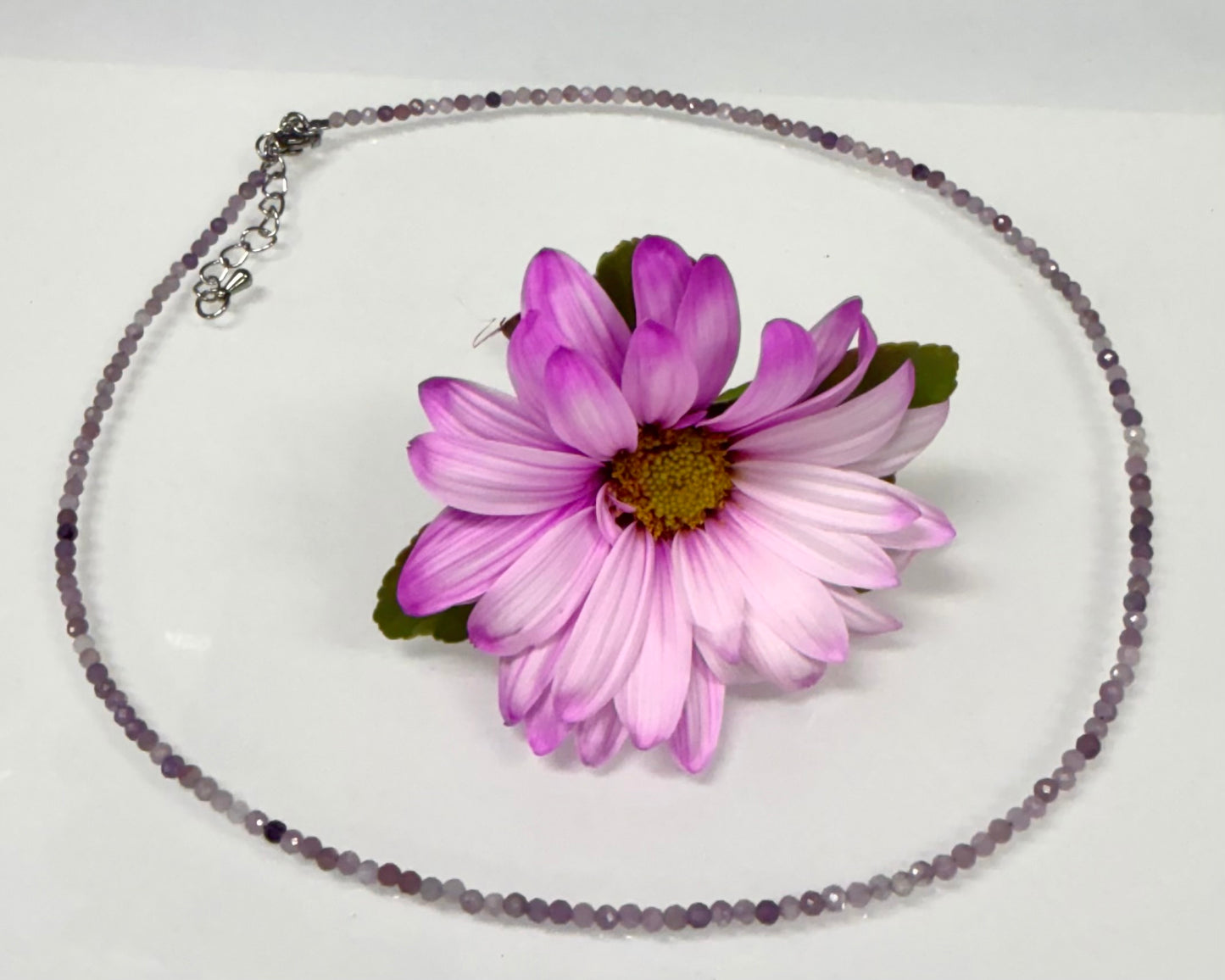 6 PCs 2mm Faceted Natural Lepidolite Necklace Stainless Steel Finding