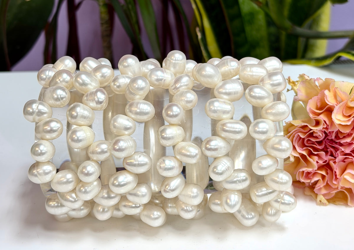 Wholesale 6 Pcs 8x12mmNatural Freshwater Pearl Healing Stretch Bracelet 7.3”