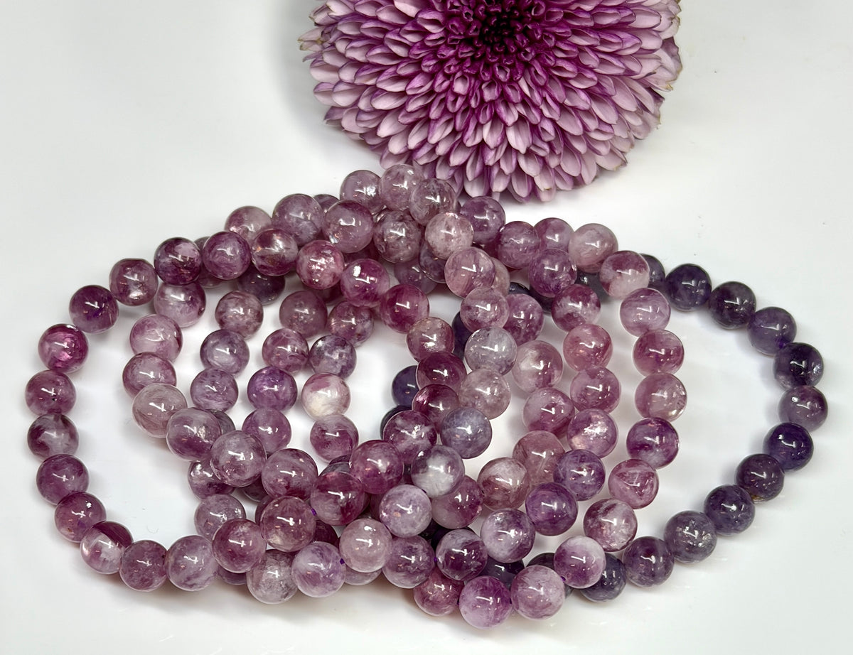 6 PCs Natural Lepidolite Mica 8mm 7.5” Stretch Bracelet