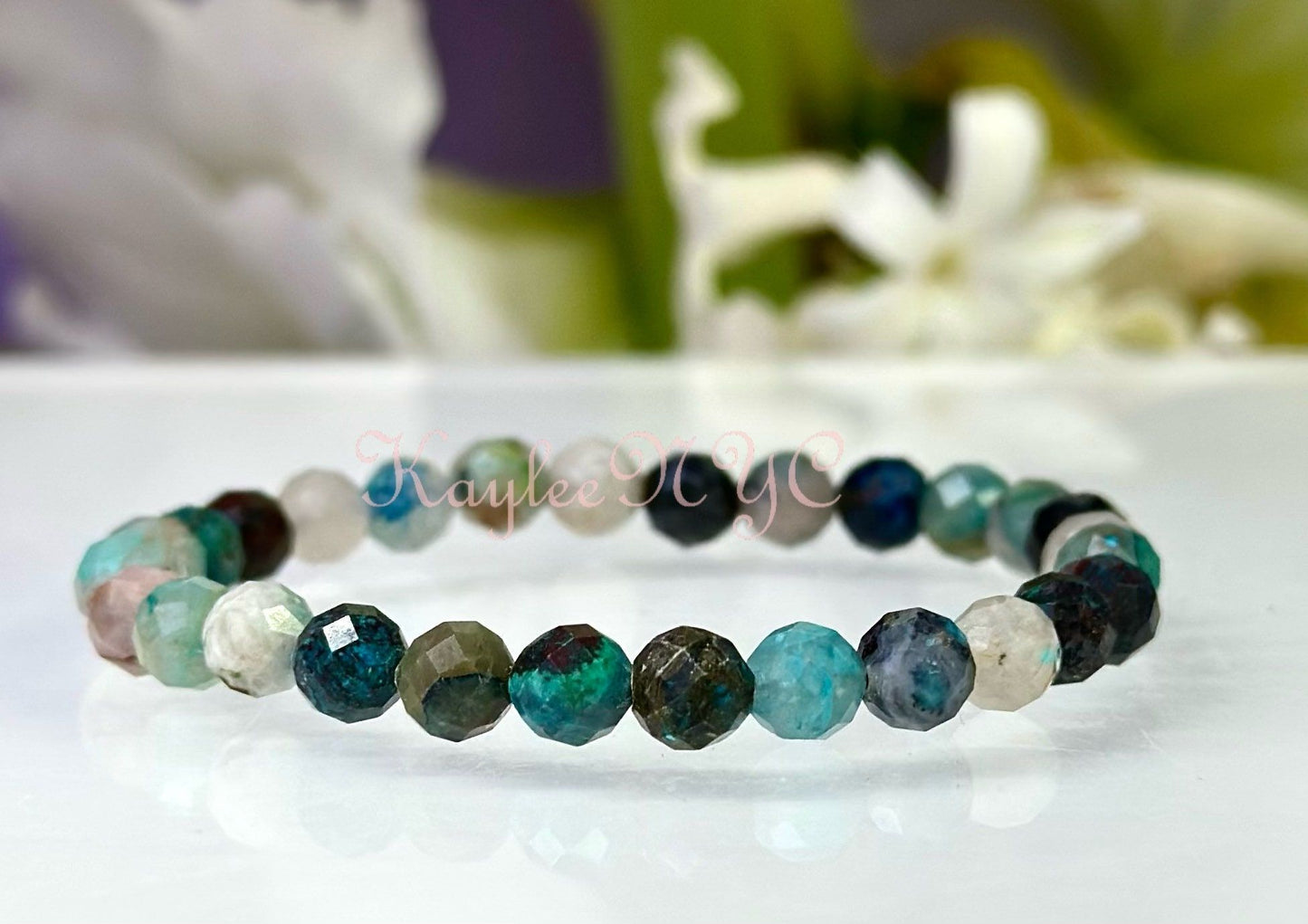 Wholesale lot 6 Pcs Natural Chrysocolla Faceted 5mm 7.5” Crystal Healing Stretch Bracelet