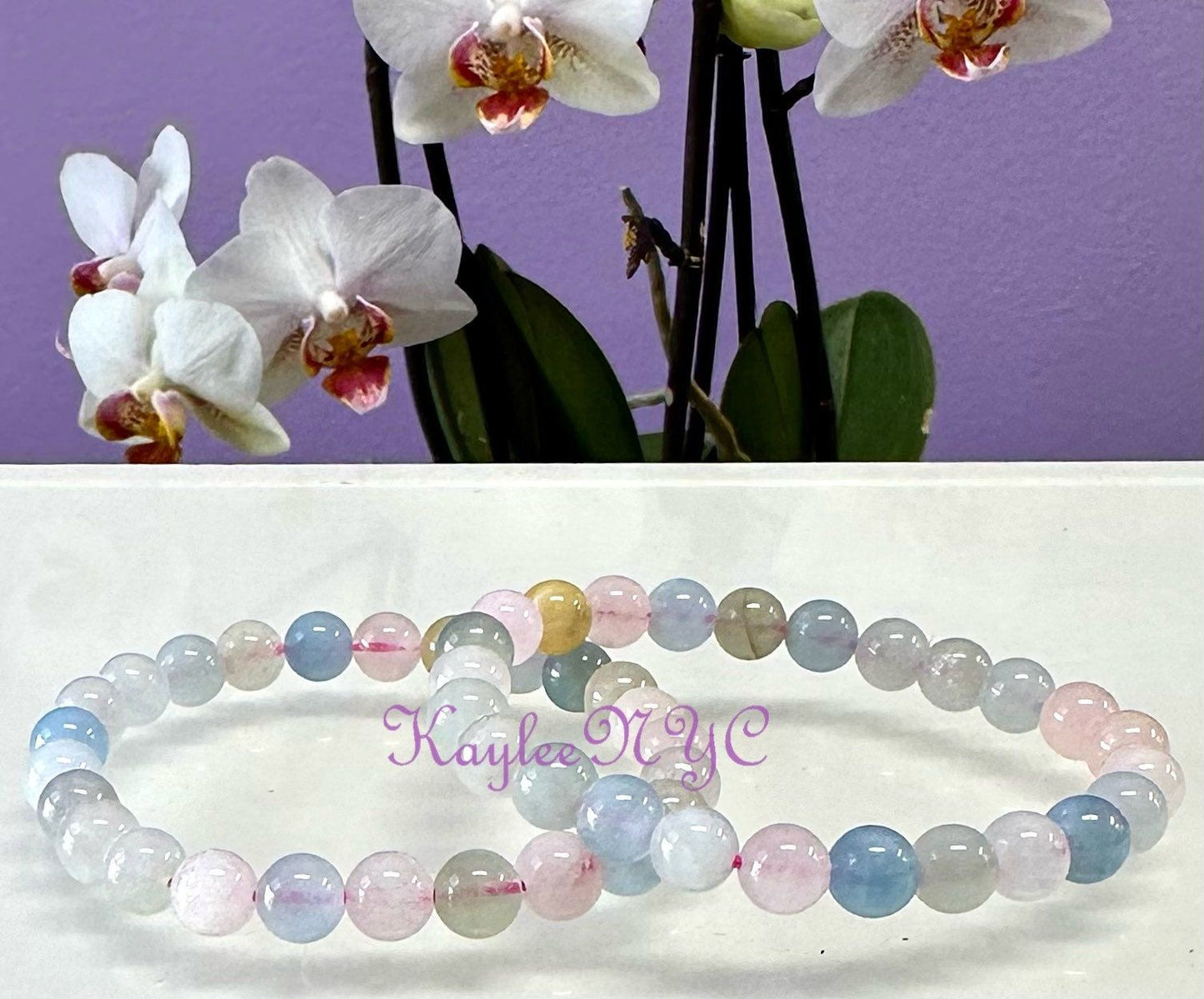 Wholesale 6 Pcs Natural Morganite 7.8mm 7.5” Crystal Healing Stretch Bracelet