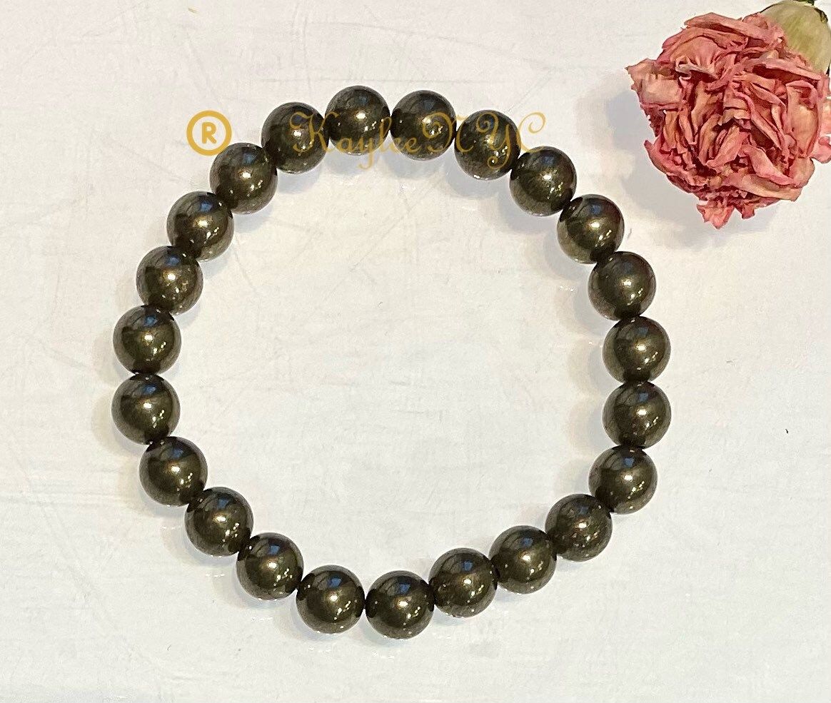 Wholesale 6 Pcs Natural Pyrite 8mm 7.5” Crystal Healing Stretch Bracelet