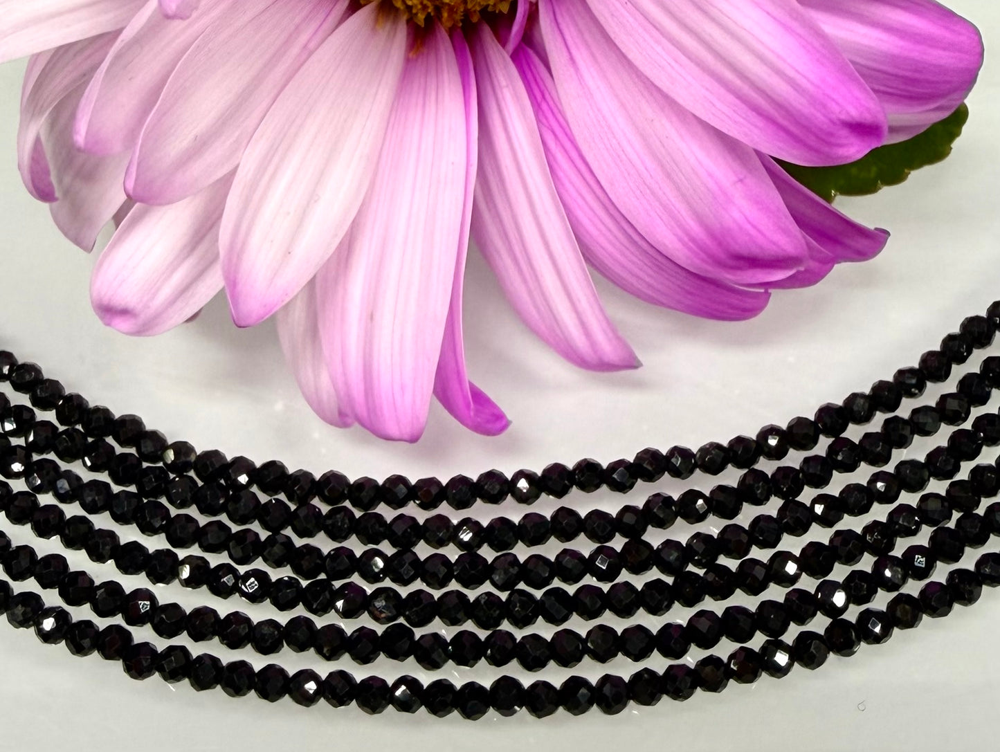 6 PCs 2mm Faceted Natural Black Tourmaline Necklace Stainless Steel Findings