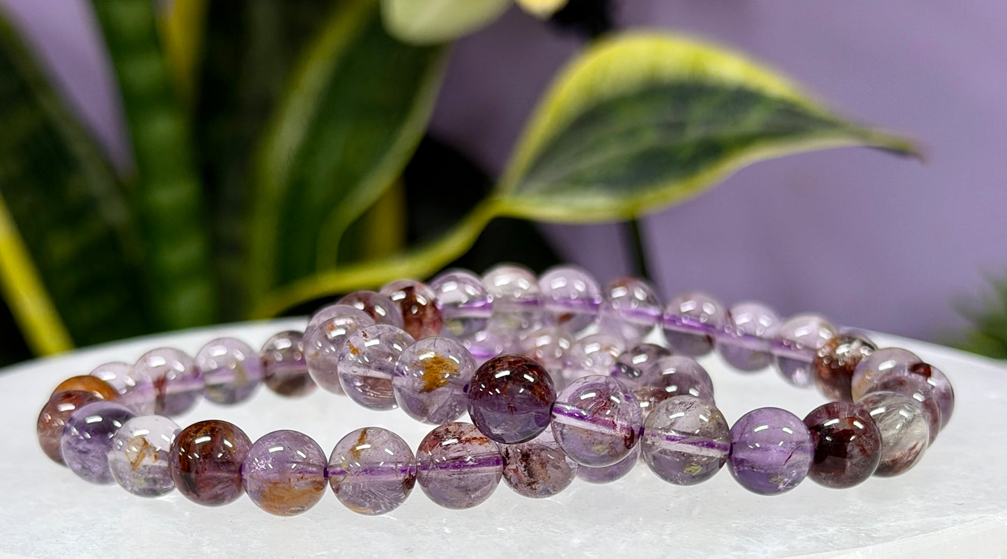 Wholesale 6 Pcs Natural Super Seven 8mm 7.5” Crystal Healing Stretch Bracelet