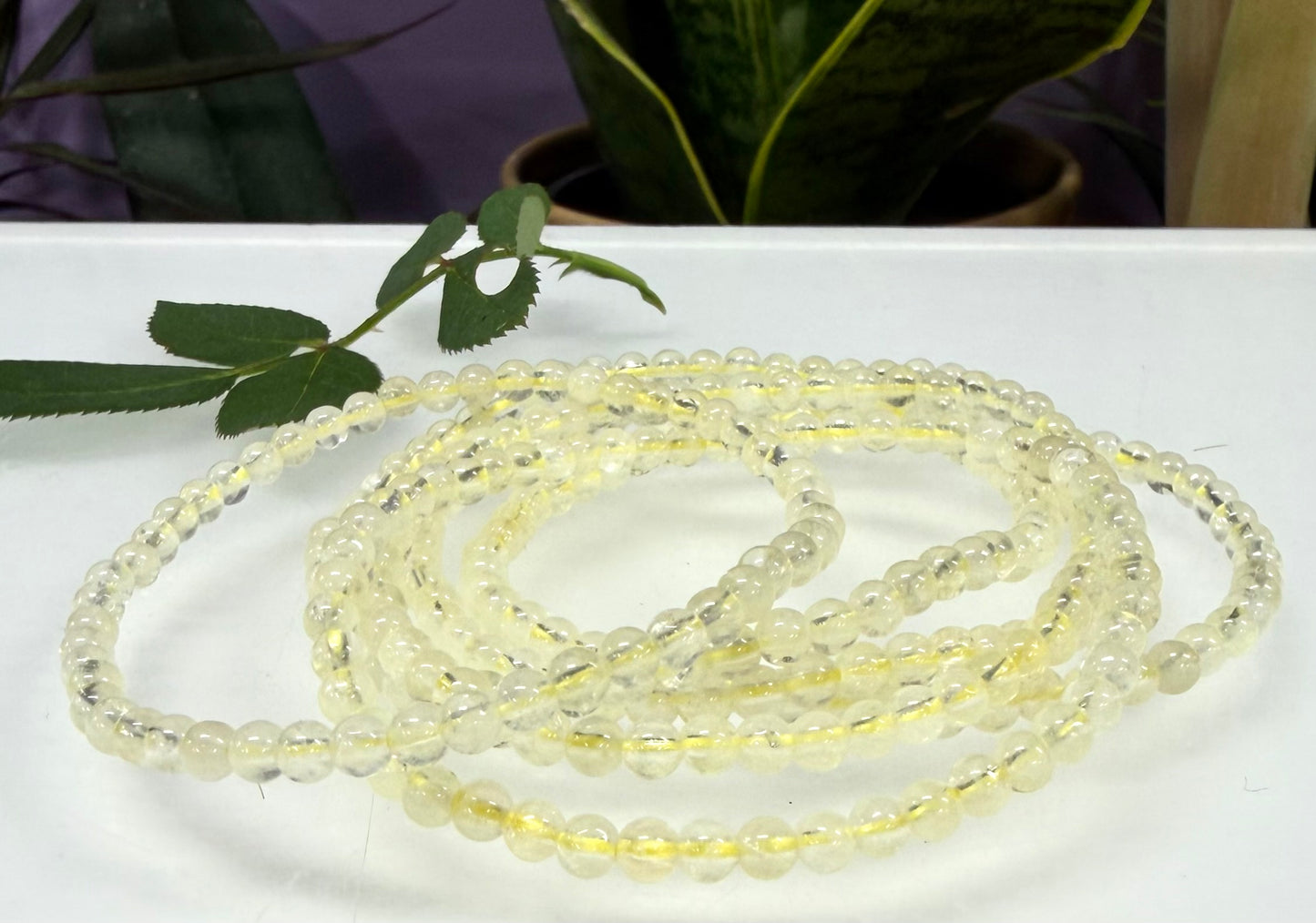 Wholesale Lot 6 Pcs Natural Lemon Quartz 4mm 7.5” Crystal Healing Stretch Bracelet