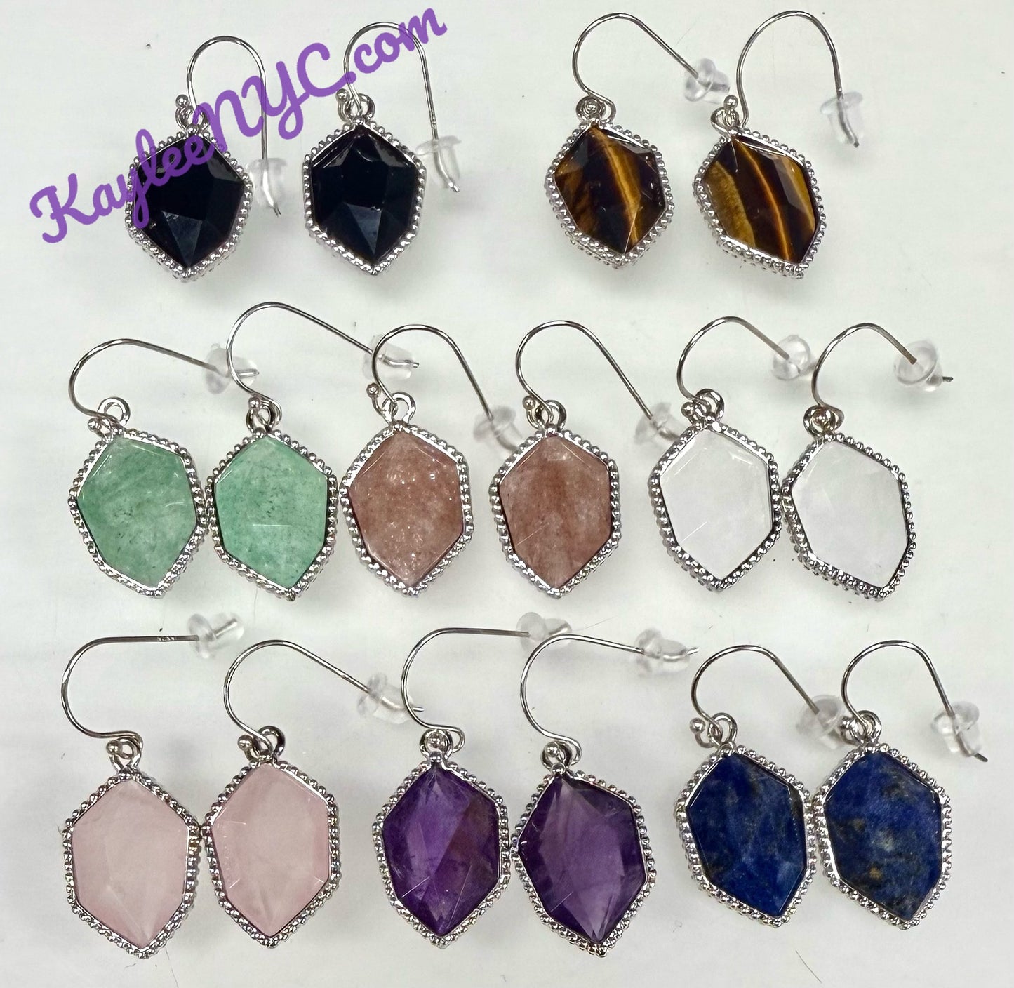Wholesale Lot 8 Pairs Natural Crystal Sterling Silver(925) Dangling Earring