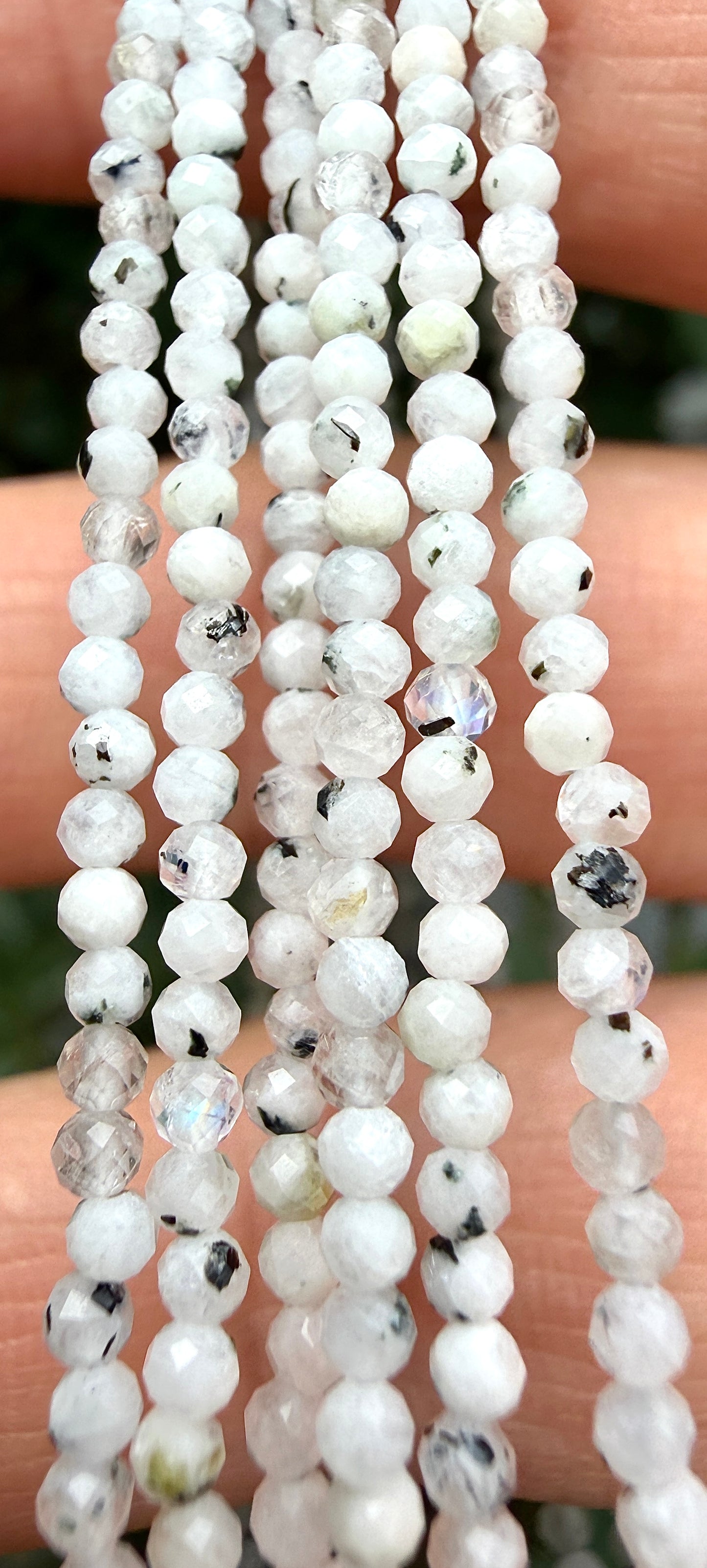 6 PCs 2mm Faceted Rainbow Moonstone Necklace Stainless Steel Findings