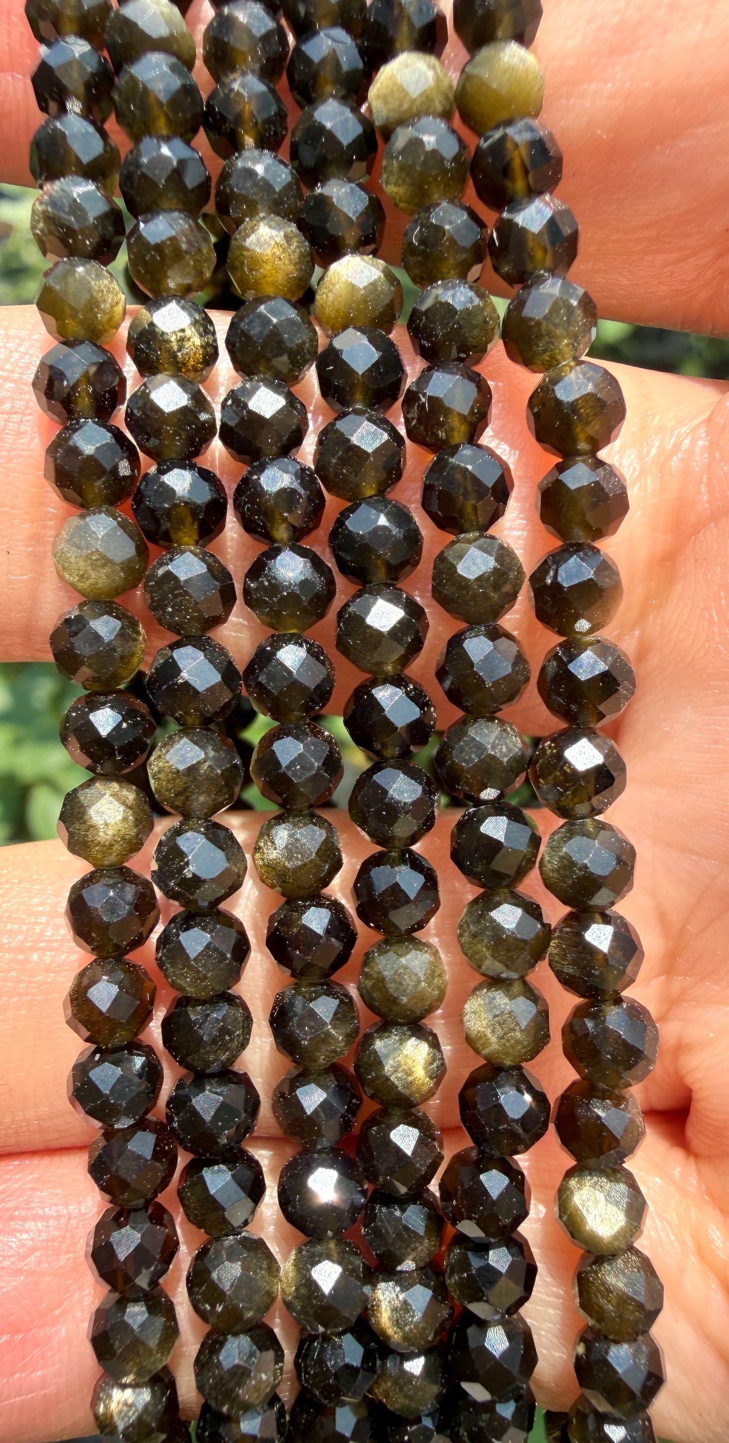 Wholesale Lot 6 Pcs Natural Faceted Gold Sheen Obsidian 4mm 7.5” Crystal Healing Stretch Bracelet