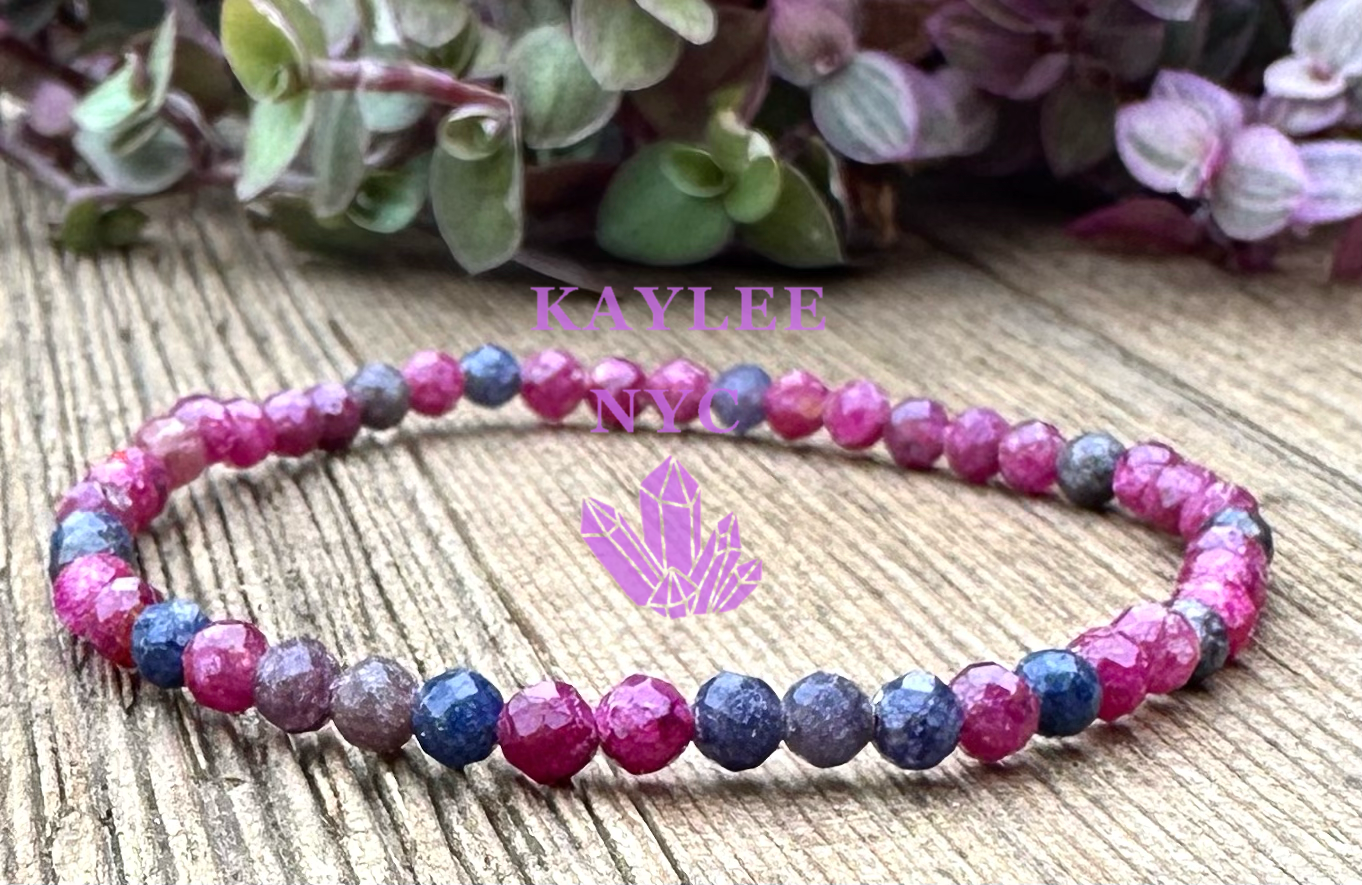 Wholesale Lot 6 Pcs Natural Faceted Ruby & Sapphire 4mm 7.5” Crystal Healing Stretch Bracelet