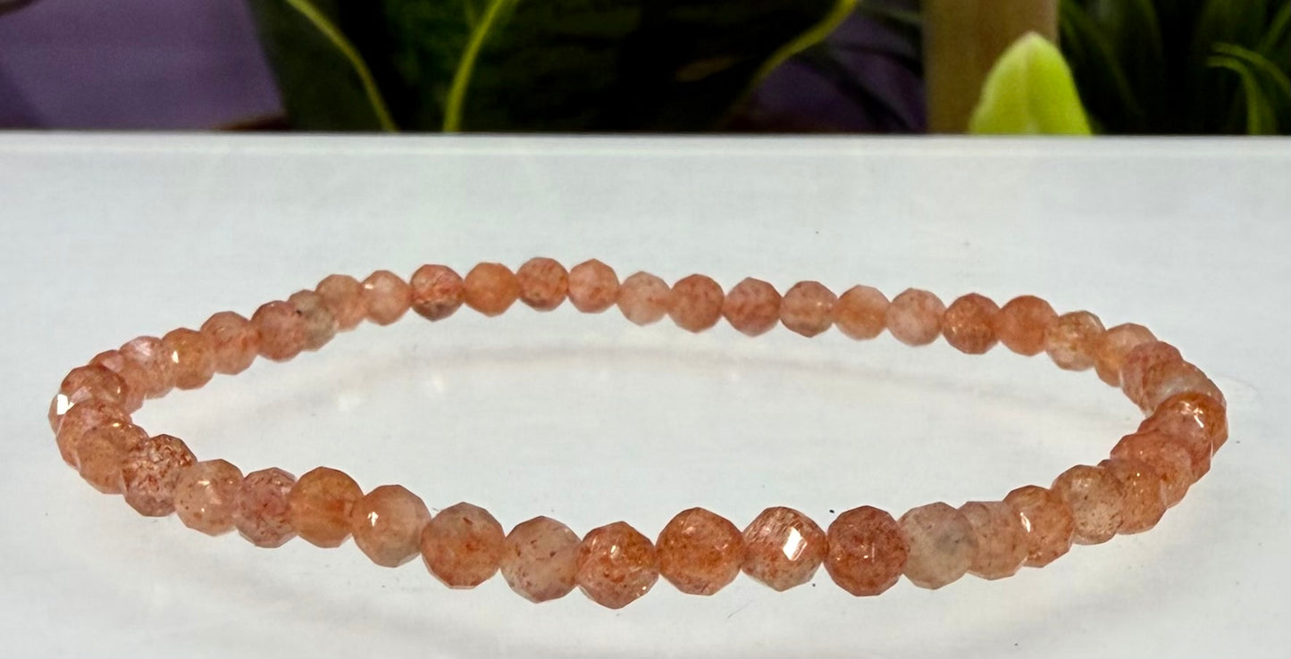 6 PCs 4mm Natural Sunstone Faceted Bracelet 7.5”