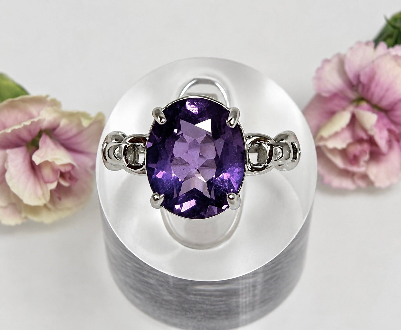 Wholesale Lot 7 pcs Faceted Natural Amethyst Stainless Steel Ring 9x11mm