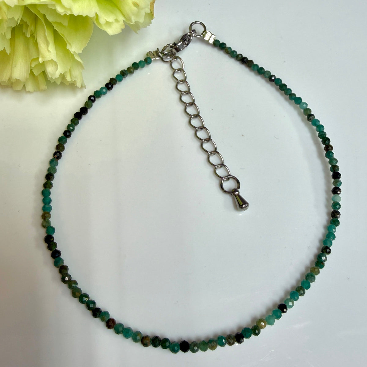 6 PCs 2mm Faceted Natural Emerald Anklet Stainless Steel Findings