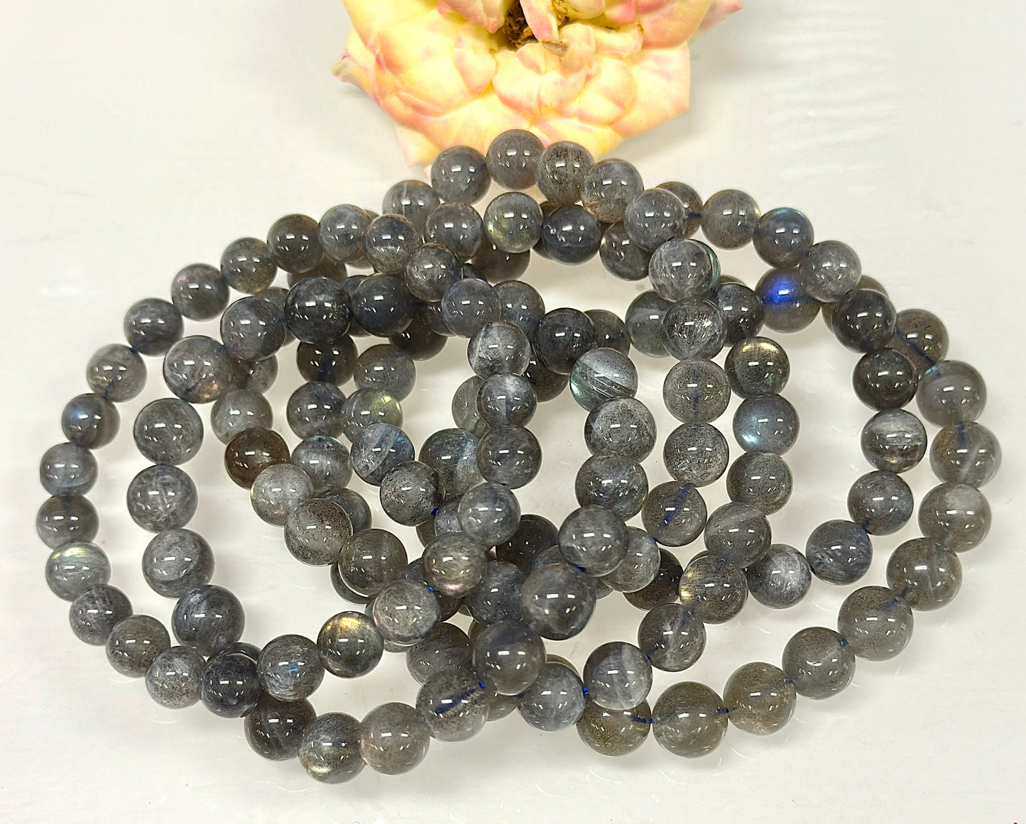 Wholesale 6 Pcs Natural Labradorite 8mm 7.5” Crystal Healing Stretch Bracelet