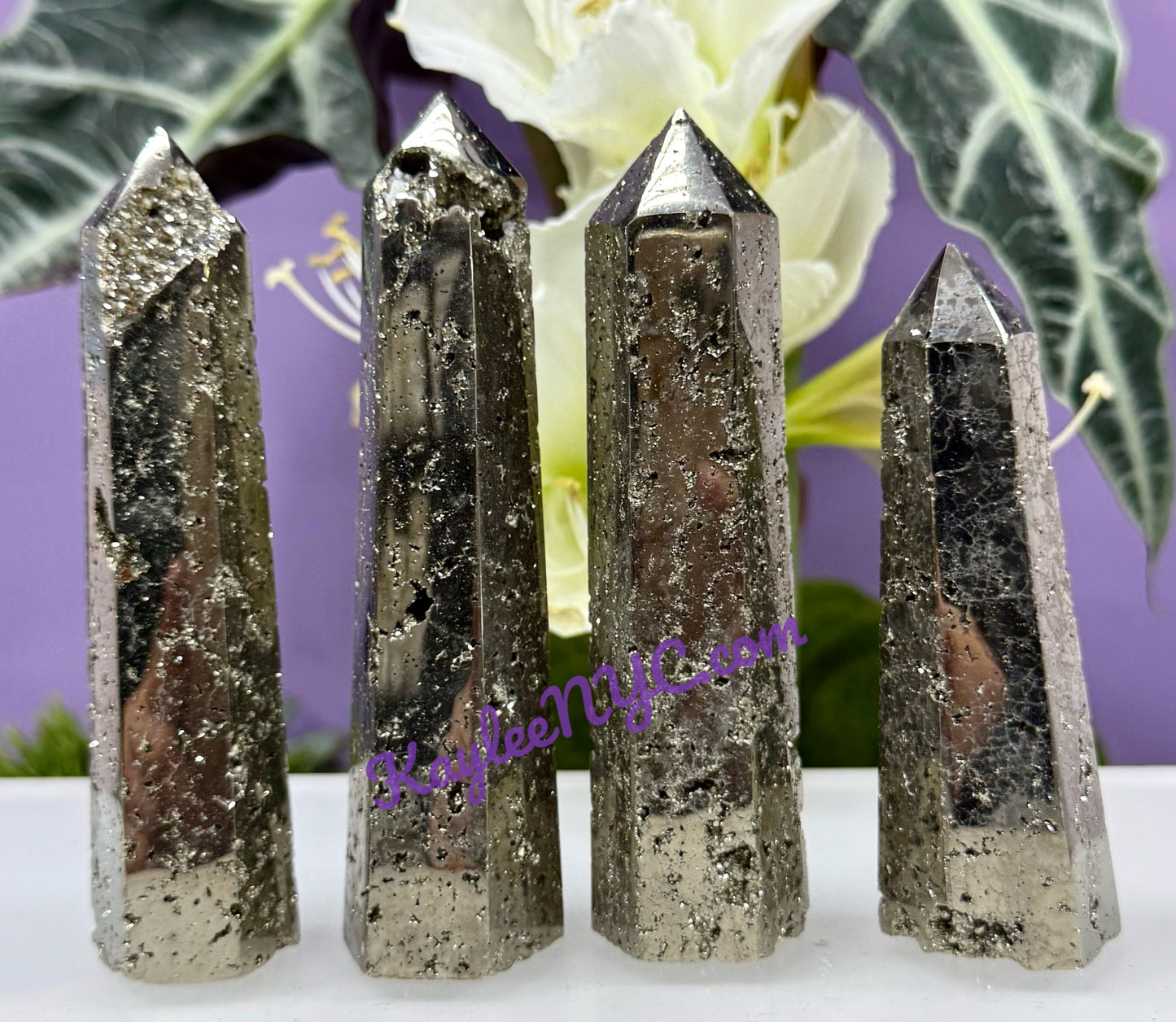 Wholesale Lot 4 pcs Natural Pyrite Obelisk Tower Point Crystal Healing