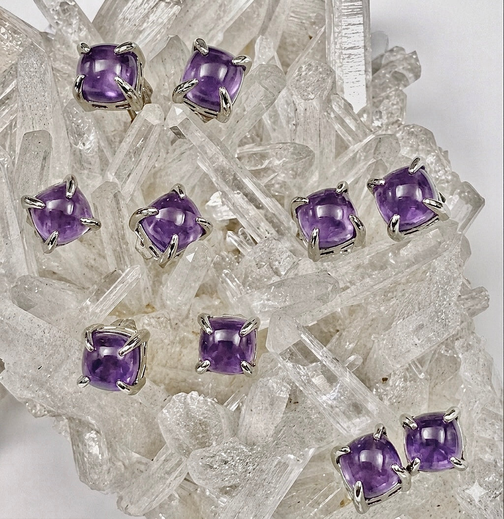 Wholesale Lot 5 Pairs Natural Amethyst Sterling Silver (925) Posts