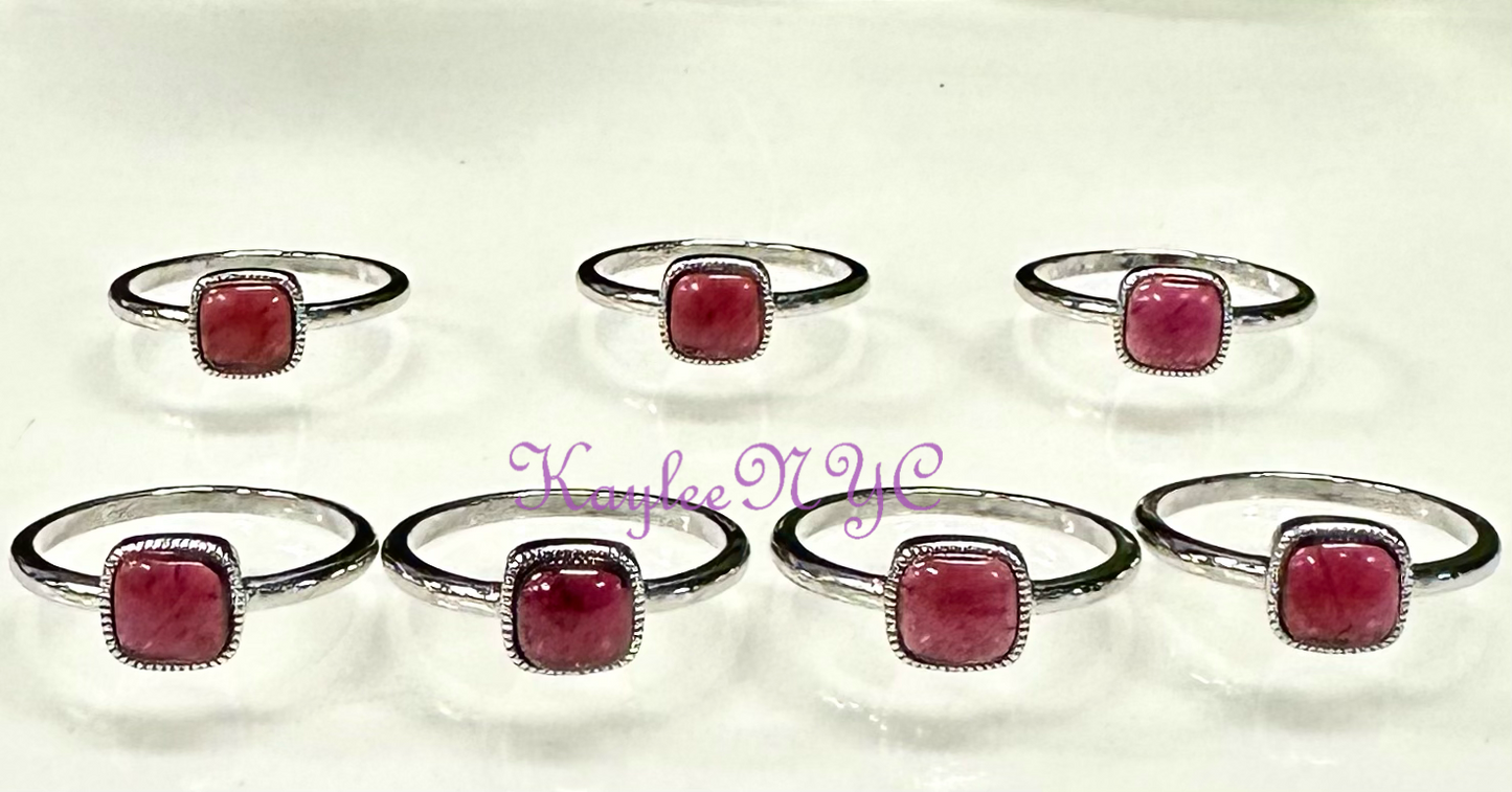 7 PCs Natural Garnet White Bronze Ri g