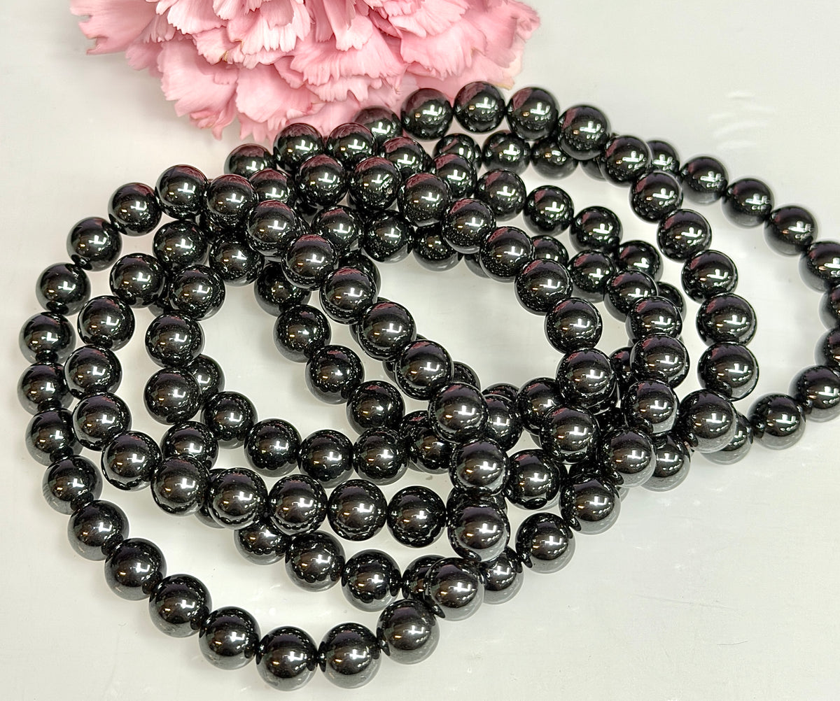 Wholesale Lot 6 Pcs Natural Hematite 8mm 7.5” Crystal Healing Stretch Bracelet