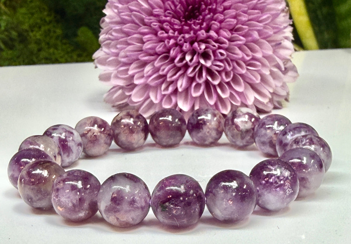 Wholesale 6 Pcs 8-11mm Natural Lepidolite Mica 7.5” Crystal Healing Stretch Bracelet