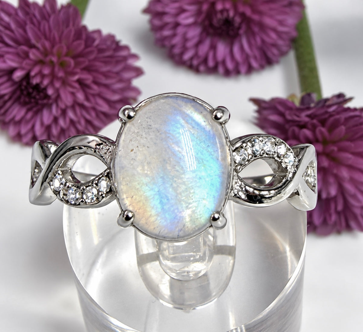 Wholesale Lot 7 pcs Natural Labradorite Stainless Steel Ring (316) 8x10mm