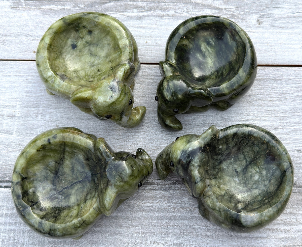 4 PCs Natural Nephrite Jade Bowl Crystal Elephant