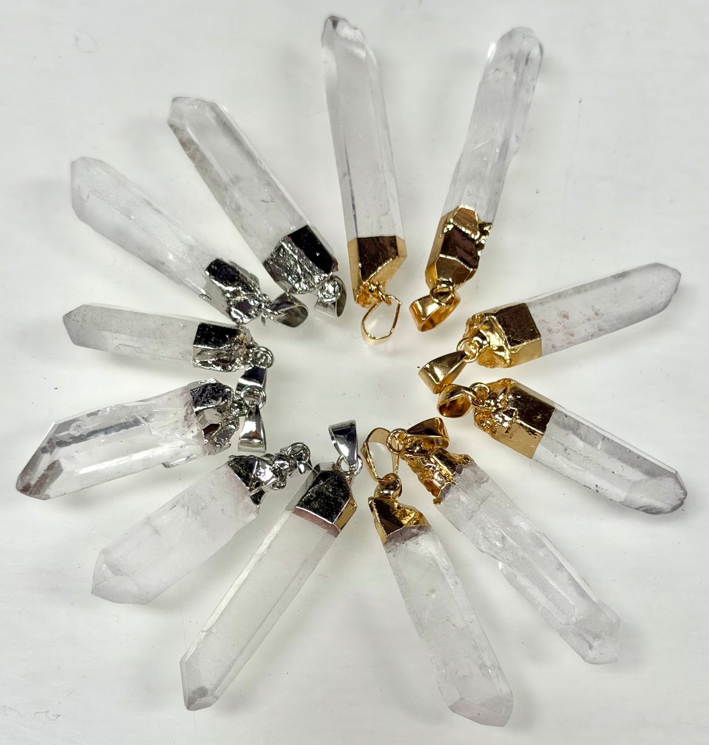 Wholesale Lot 12 Pcs Natural Lemurian Quartz Pendant with Rhodium and Gold plated