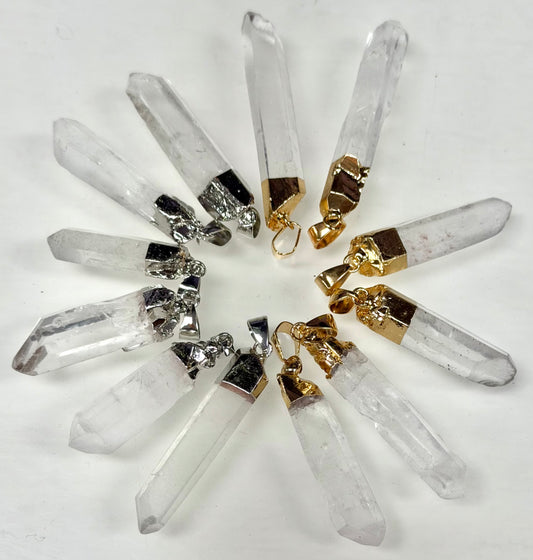 Wholesale Lot 12 Pcs Natural Lemurian Quartz Pendant with Rhodium and Gold plated