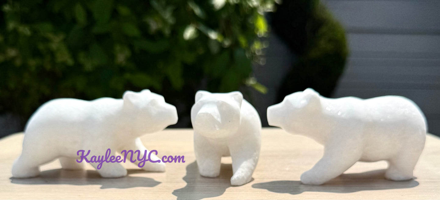 3 PCs Natural Snow Quartz Polar Bear Crystals Healing Energy