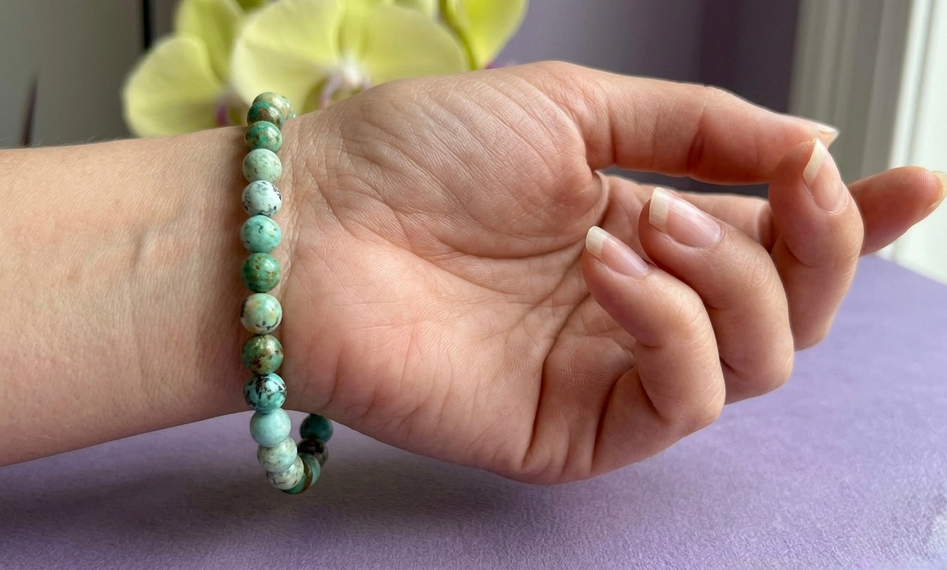 Wholesale 6 Pcs Natural Turquoise 6mm 7.5” Crystal Healing Stretch Bracelet