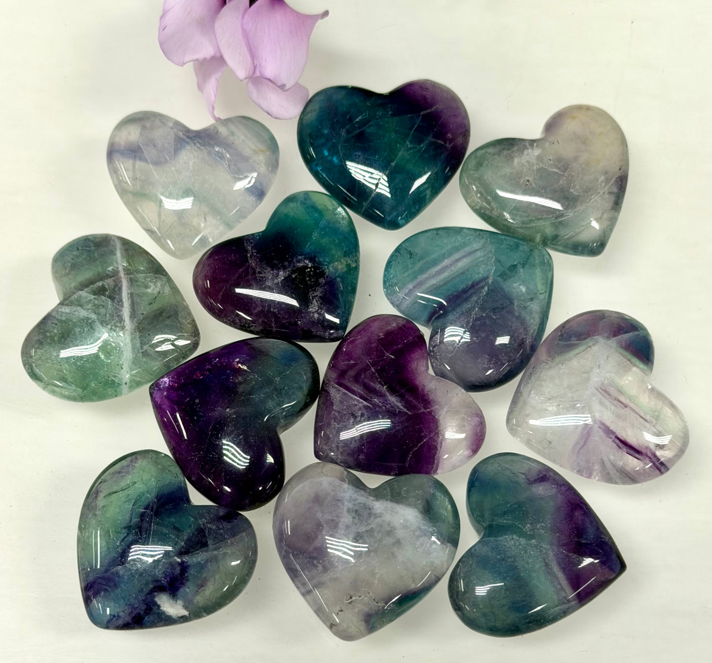 Wholesale Lot 12 Pcs 3cm Natural Fluorite Crystal Heart Healing Energy